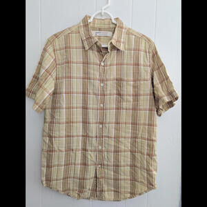 Levis Shirt Mens M Medium Med Plaid Red Tab Khaki‎ Checkered Short Sleeve Button